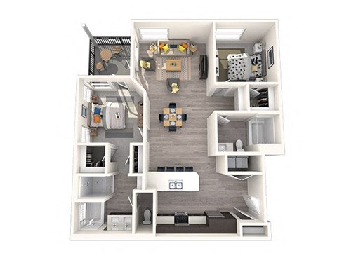 Floor plan for 2 beds, 2 baths, 1228 sqft
