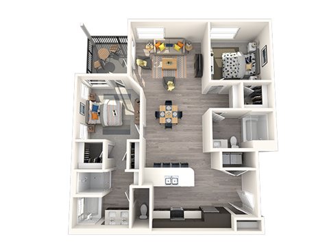 Floor plan for 2 beds, 2 baths, 1228 sqft