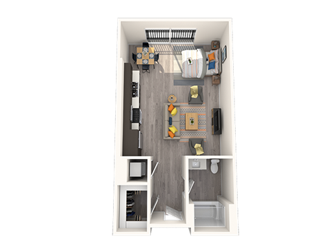 Floor plan for studio, 1 bath, 595 sqft