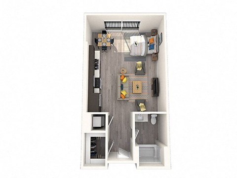 Floor plan for studio, 1 bath, 595 sqft