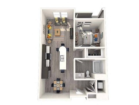 Floor plan for 1 bed, 1 bath, 790 sqft