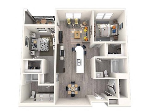 Floor plan for 2 beds, 2 baths, 1124 sqft