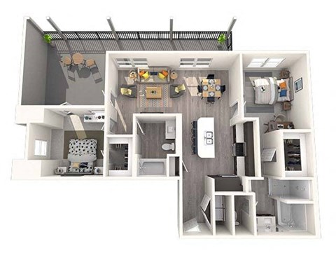 Floor plan for 2 beds, 2 baths, 1241 sqft