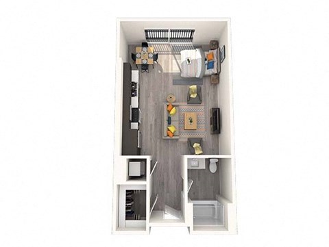 Floor plan for studio, 1 bath, 595 sqft