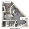 Floor plan for 1 bed, 1 bath, 726 sqft