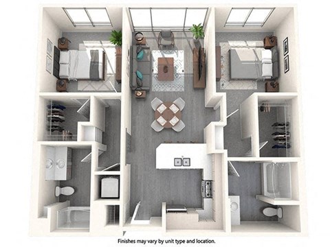 Floor plan for 2 beds, 2 baths, 1087 sqft