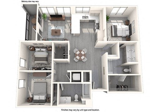 Floor plan for 3 beds, 2 baths, 1331 sqft