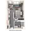 Floor plan for studio, 1 bath, 596 sqft