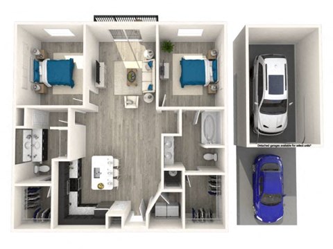 Floor plan for 2 beds, 2 baths, 1177 sqft