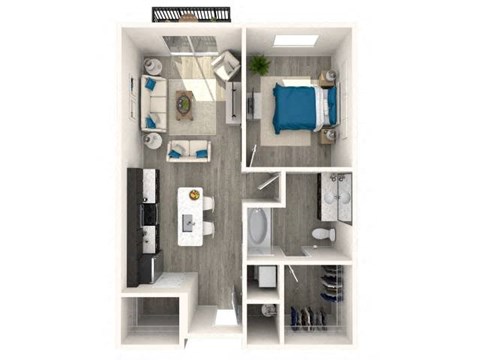 Floor plan for 1 bed, 1 bath, 690 sqft