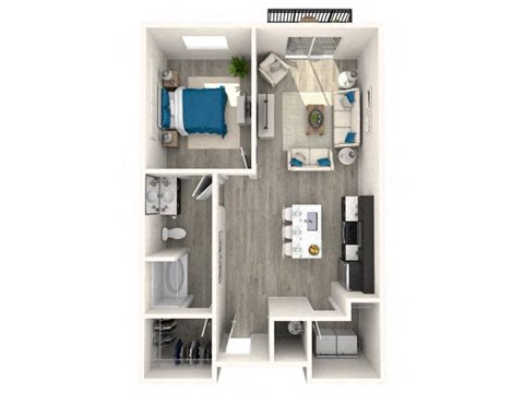 Floor plan for 1 bed, 1 bath, 740 sqft