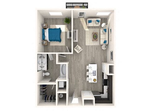 Floor plan for 1 bed, 1 bath, 804 sqft