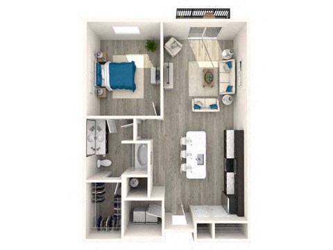 Floor plan for 1 bed, 1 bath, 880 sqft