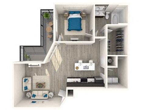 Floor plan for 1 bed, 1 bath, 900 sqft