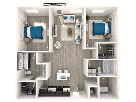 Floor plan for 2 beds, 2 baths