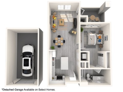 Floor plan for 1 bed, 1 bath, 665 sqft