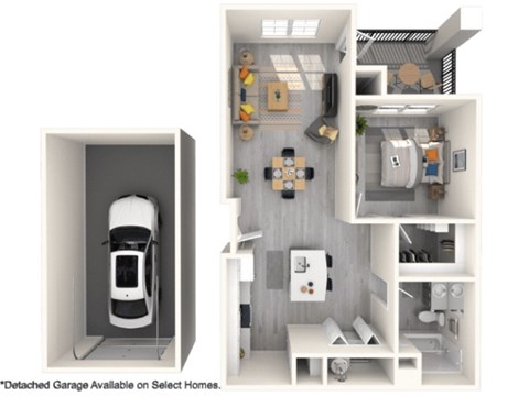 Floor plan for 1 bed, 1 bath, 743 sqft