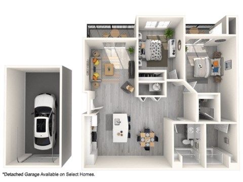 Floor plan for 2 beds, 2 baths, 1139 sqft