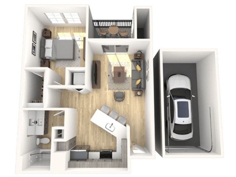 Floor plan for 1 bed, 1 bath, 673 sqft