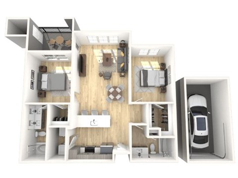Floor plan for 2 beds, 2 baths, 1046 sqft