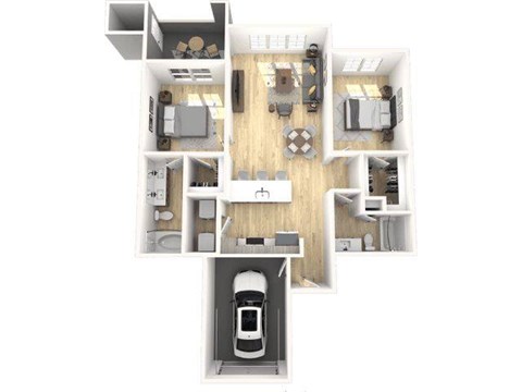Floor plan for 2 beds, 2 baths, 1083 sqft