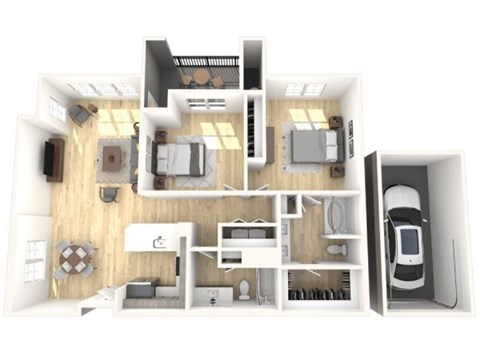 Floor plan for 2 beds, 2 baths, 1211 sqft