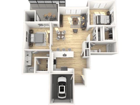 Floor plan for 2 beds, 2 baths, 1241 sqft