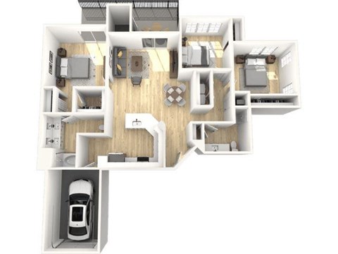 Floor plan for 3 beds, 2 baths, 1400 sqft