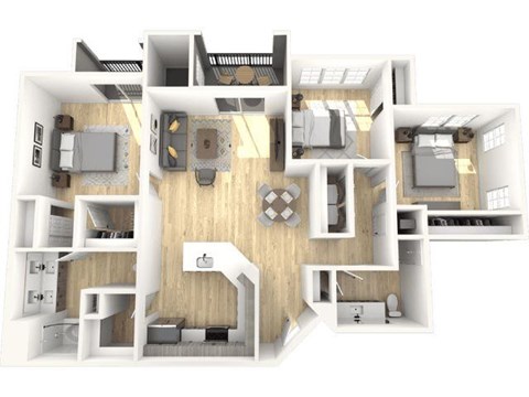 Floor plan for 3 beds, 2 baths, 1400 sqft