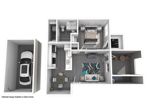 Floor plan for 1 bed, 1 bath, 638 sqft