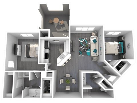 Floor plan for 2 beds, 2 baths, 974 sqft