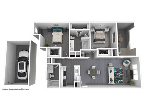 Floor plan for 2 beds, 2 baths, 1120 sqft