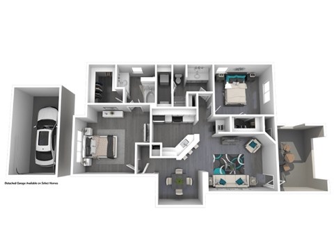 Floor plan for 2 beds, 2 baths, 1161 sqft
