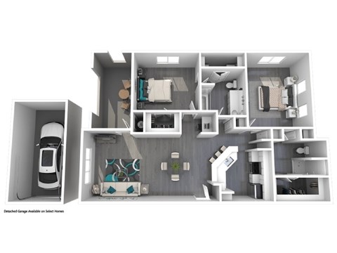 Floor plan for 2 beds, 2 baths, 1187 sqft