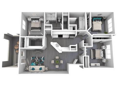 Floor plan for 3 beds, 2 baths, 1341 sqft
