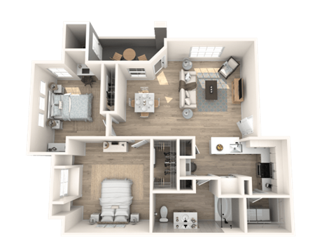 Floor plan for 2 beds, 2 baths