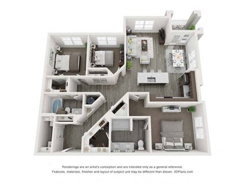 Floor plan for 3 beds, 2 baths, 1433 sqft