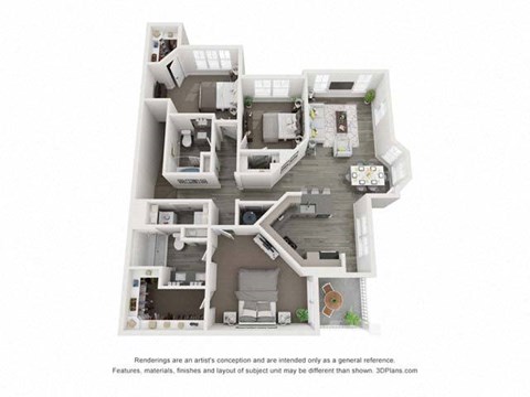 Floor plan for 3 beds, 2 baths, 1477 sqft