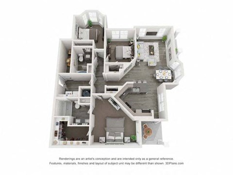 Floor plan for 3 beds, 2 baths, 1376 sqft