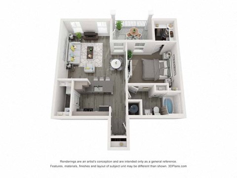 Floor plan for 1 bed, 1 bath, 757 sqft