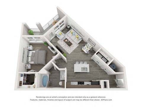 Floor plan for 1 bed, 1 bath, 759 sqft