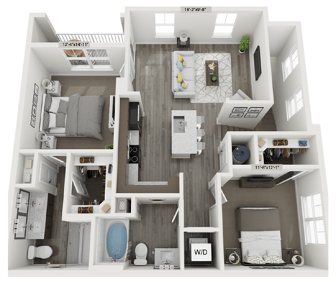 Floor plan for 2 beds, 2 baths, 1084 sqft