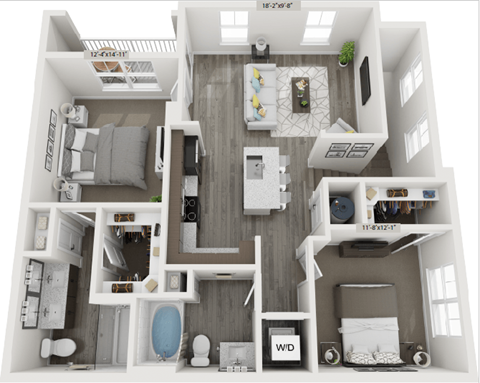 Floor plan for 2 beds, 2 baths, 1084 sqft