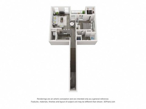 Floor plan for 1 bed, 1 bath, 859 sqft