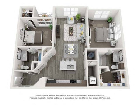 Floor plan for 2 beds, 2 baths, 1093 sqft