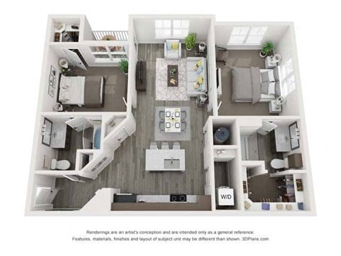 Floor plan for 2 beds, 2 baths, 1093 sqft