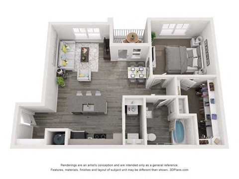 Floor plan for 1 bed, 1 bath, 824 sqft