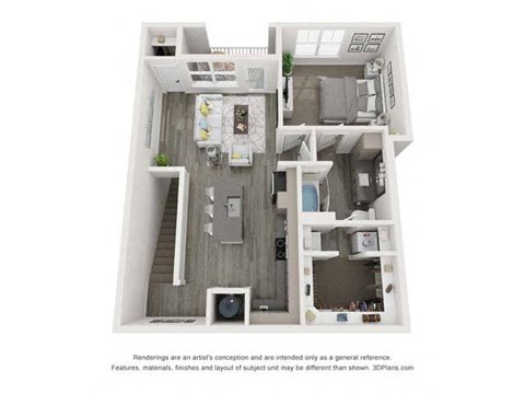 Floor plan for 1 bed, 1 bath, 954 sqft