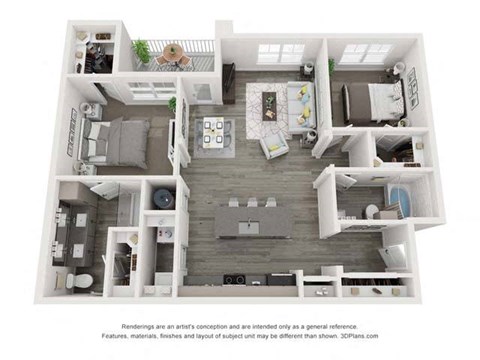 Floor plan for 2 beds, 2 baths, 1176 sqft