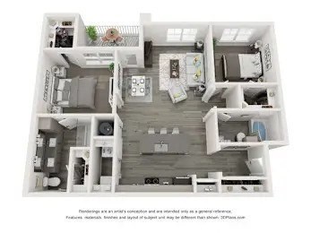 Floor plan for 2 beds, 2 baths, 1176 sqft